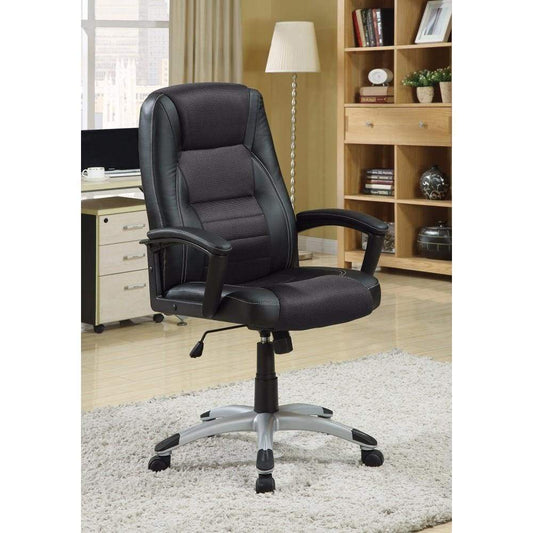 Leather & Mesh, Modern High-Back Executive Desk Chair, Black
