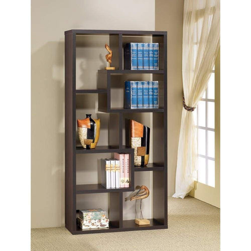 Bookcase | Asymmetrical Cube Design | Brown Finish