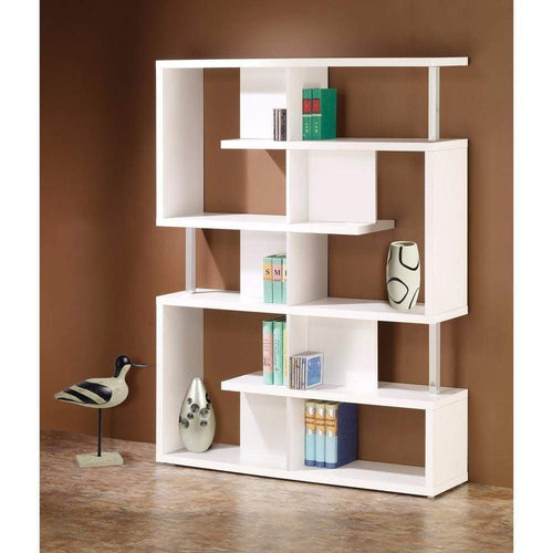 Bookcase | Chrome Support Beams | Splendid White Wood