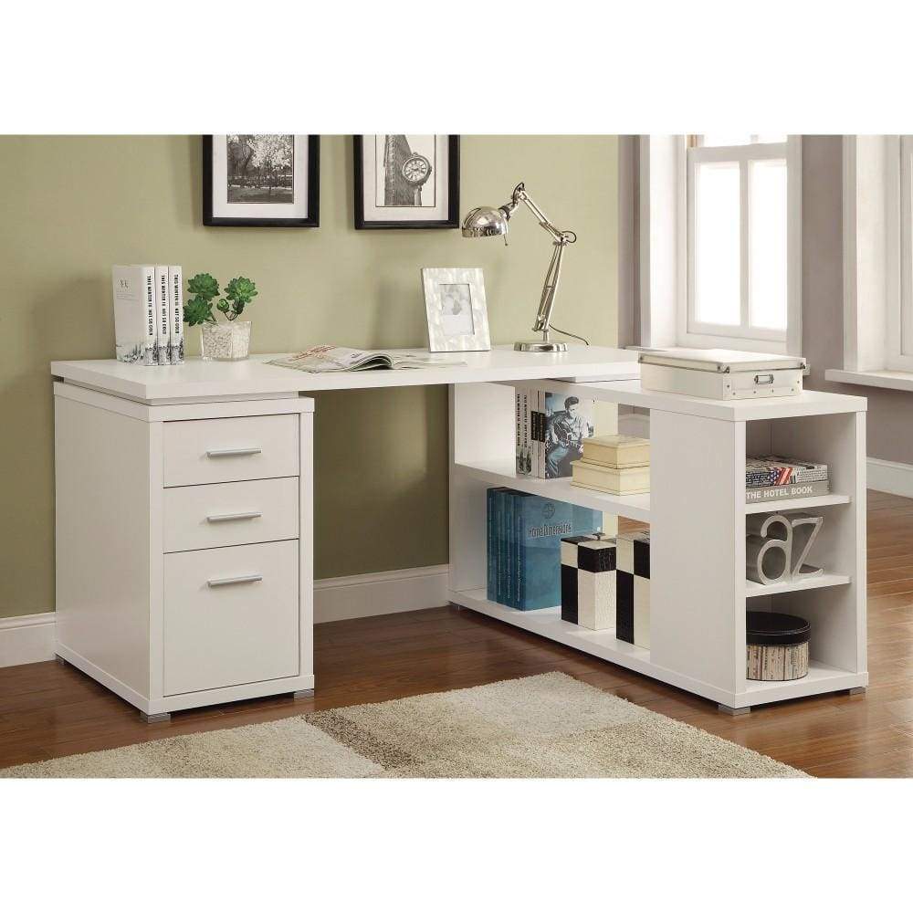 Office Desk | L Shaped | 3 Drawers & Shelves | White