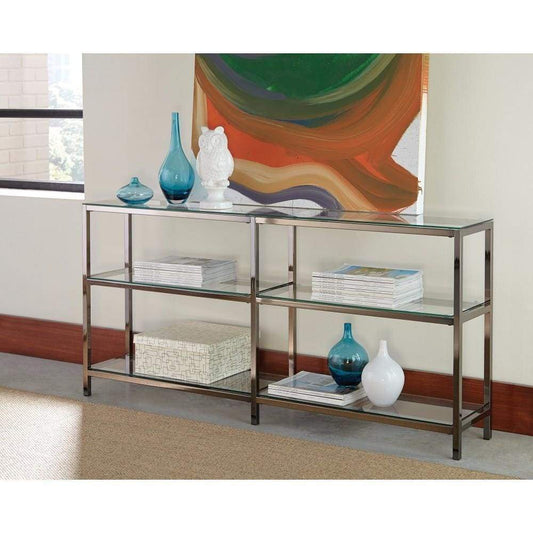 Industrial Metal Bookcase with Glass Shelves, Silver
