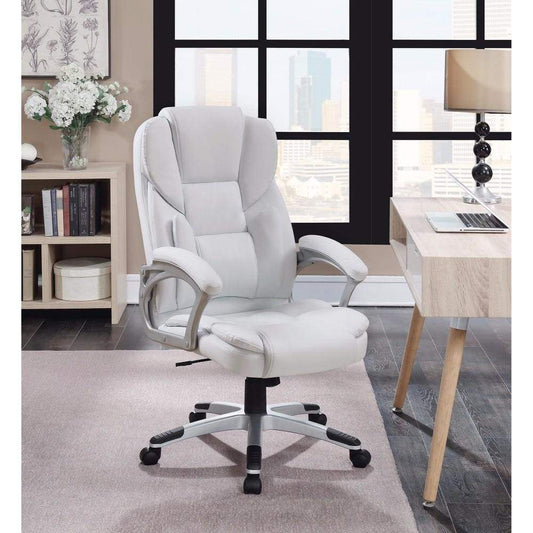 Contemporary Leatherette Executive High Back Chair, White, Silver - By Casagear Home