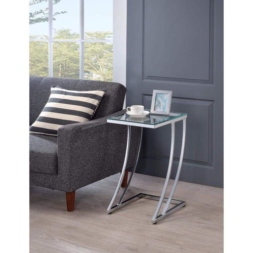Accent Table | Contemporary Metal | Glass Top | Clear Silver