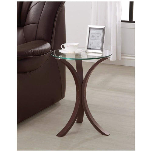 Accent Table | Contemporary Wood | Glass Top | Brown Clear