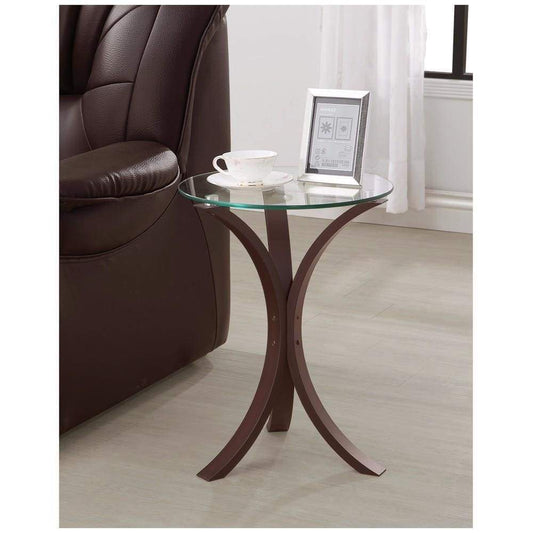 Contemporary Wood Accent Table, Tempered Glass Top, Brown, Clear By Casagear Home