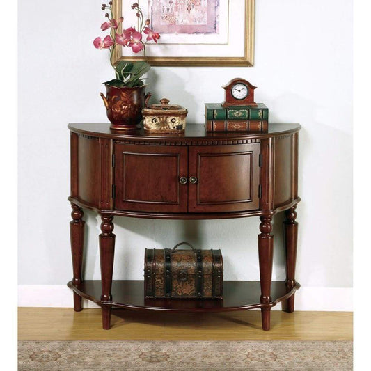 Brown Wooden Console Table With Curved Front & Inlay Shelf By Coaster