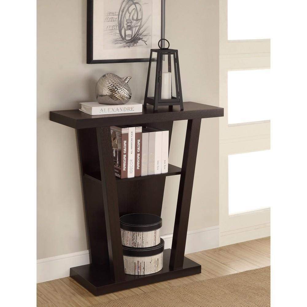 Console Table | Angled Design | Storage Space | Brown Wood