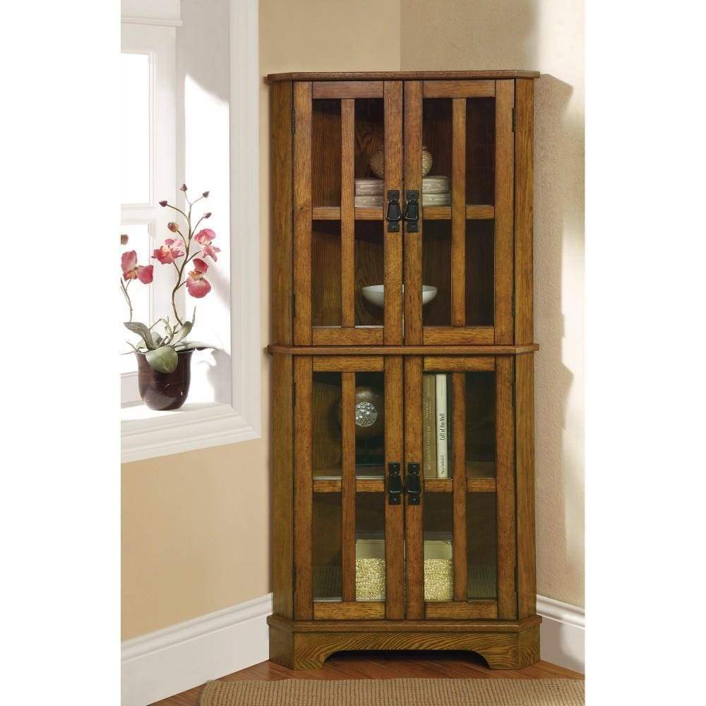 Curio Cabinet | Corner Style | Windowpane Doors | Brown