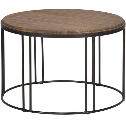 Coffee Table | Round Iron Frame | Wood Top | Brown Black