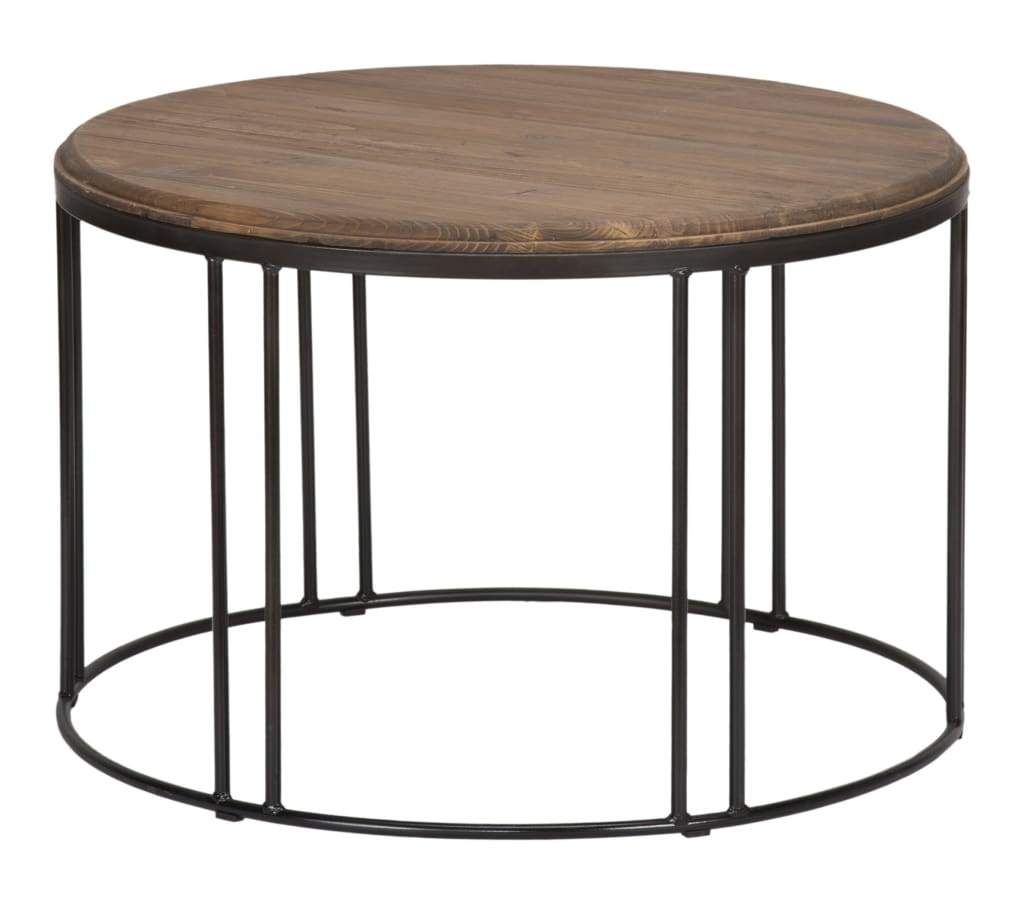 Coffee Table | Round Iron Frame | Wood Top | Brown Black