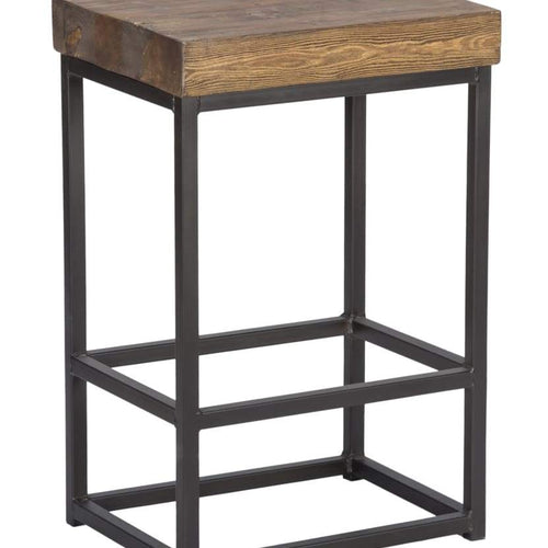 Counter Stool | Iron Base | Pine Wood Seat | Brown Black
