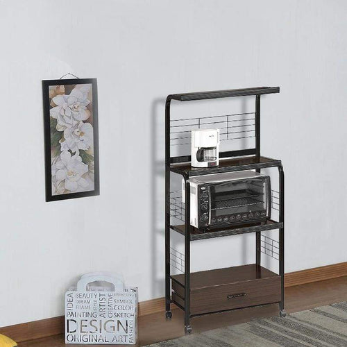 Kitchen Cart | Wood Metal Frame | Casters | Brown Black