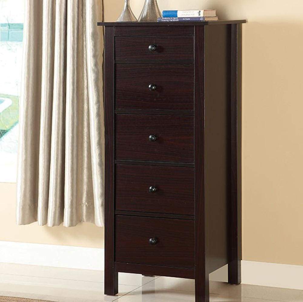 Tall Dresser Chest | 5 Drawer | Contemporary Wood | Straight Legs | Brown