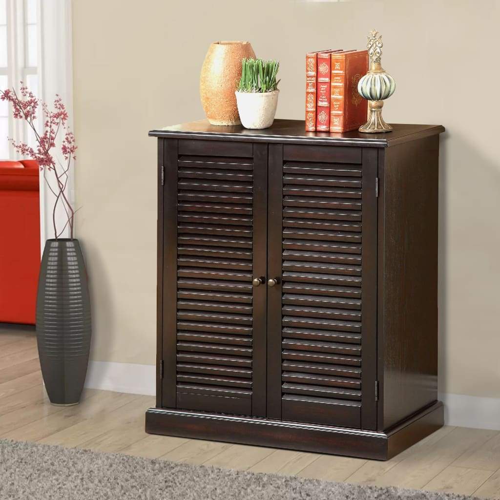 Shoe Cabinet | Double Door Solid Wood | Block Legs | Espresso Brown