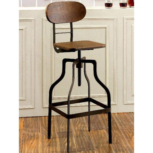 Industrial Style Wooden Swivel Bar Stool With Black Metal Base, Brown
