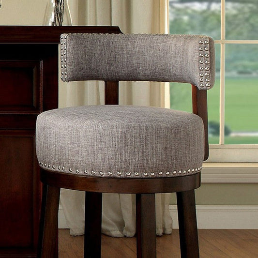 Swivel Barstool with Curved Open Low Back, Set of 2, Gray and Brown By Casagear Home