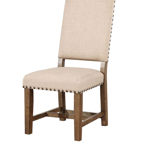 Side Chair Set of 2 | Upholstered Fabric | Beige Brown Wood