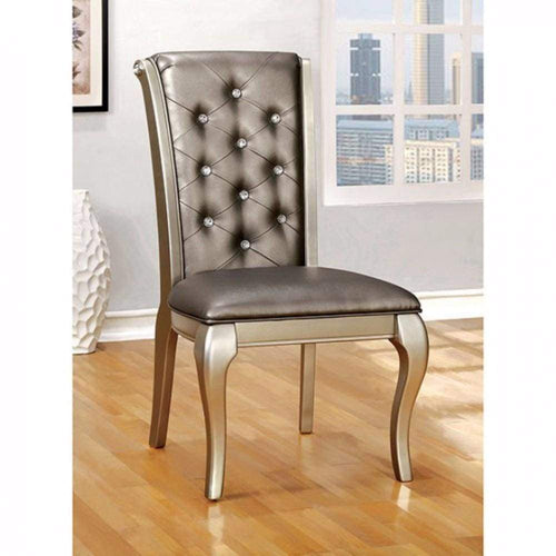 Side Chair Set of 2 | Buttoned Faux Leather | Gray Gold Legs