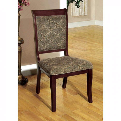 Side Chair Set of 2 | Fabric Diamond Print | Brown Wood Frame