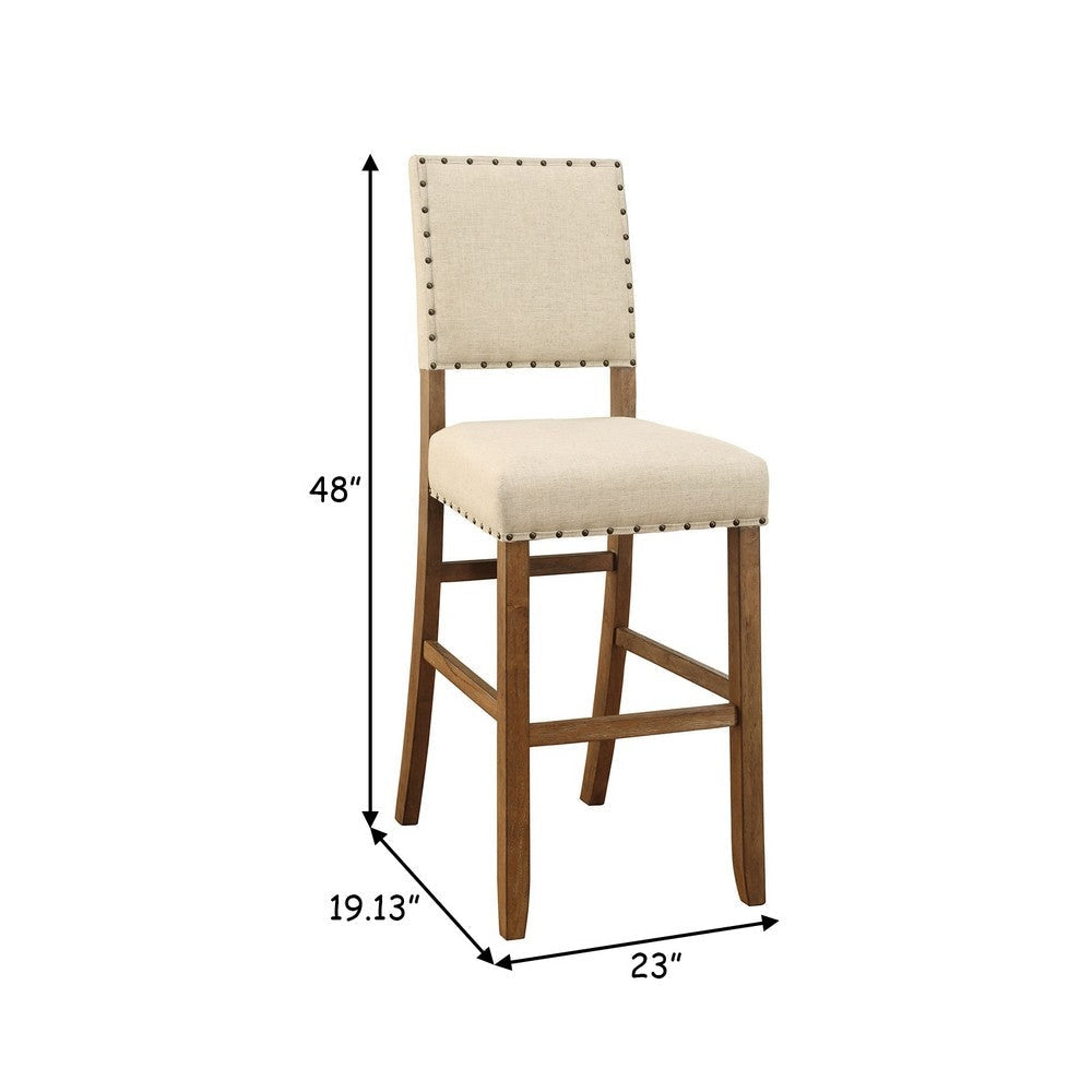 Counter Height Chair Beige Fabric Nailhead Trim Set of 2 Brown Wood Legs By Casagear Home FOA-CM3324BC-2PK