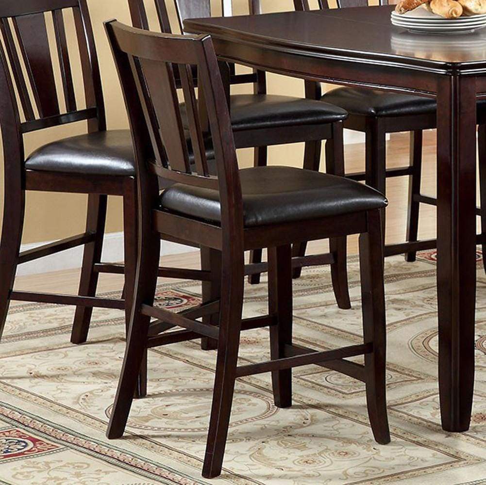 Dining Chair Set of 2 | 25" | Slatted Back | Brown Leather Seats