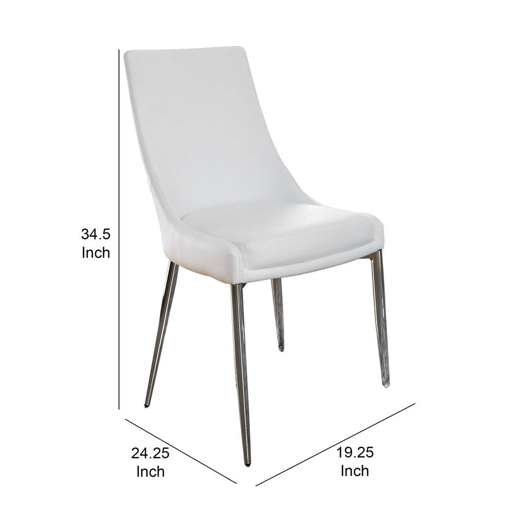 Leatherette Upholstered Metal Side Chair with Tapered Legs Pack of Two White and Silver By Casagear Home FOA-CM3384WH-SC-2PK