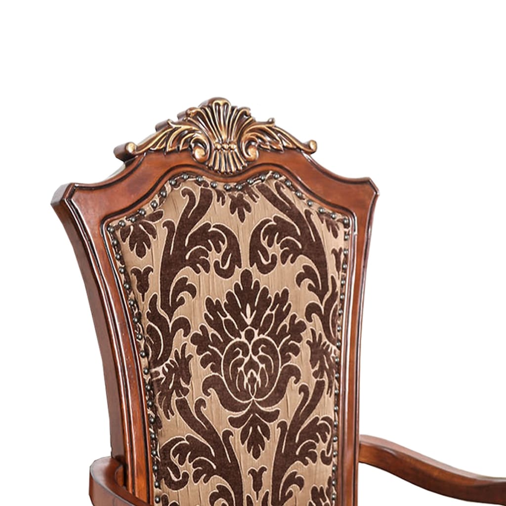 Floral Print Fabric Upholstered Arm Chair In Wood Cherry Brown Set Of 2 FOA-CM3788AC-2PK