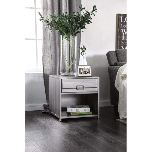 Nightstand | Industrial Metal | Drawer | Bottom Shelf | Gray Finish