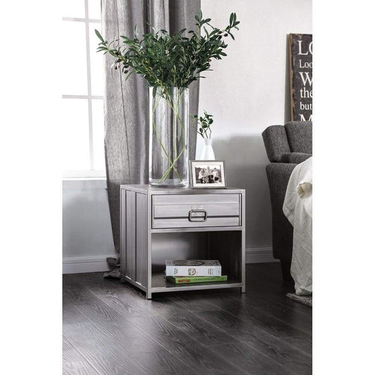 Industrial Style Metal Nightstand with Drawer and Bottom Shelf, Gray - CM7075N