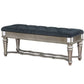 Traditional Solid Wood Bench With Tufted Seat, Silver and Blue By Casagear Home
