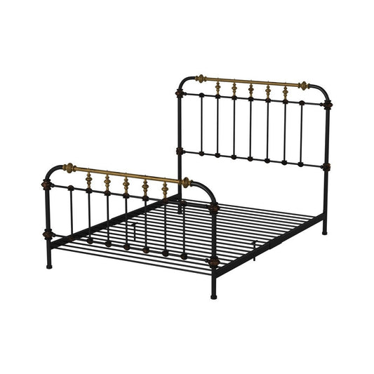Transitional Queen Metal Bed, Black and Gold By Casagear Home