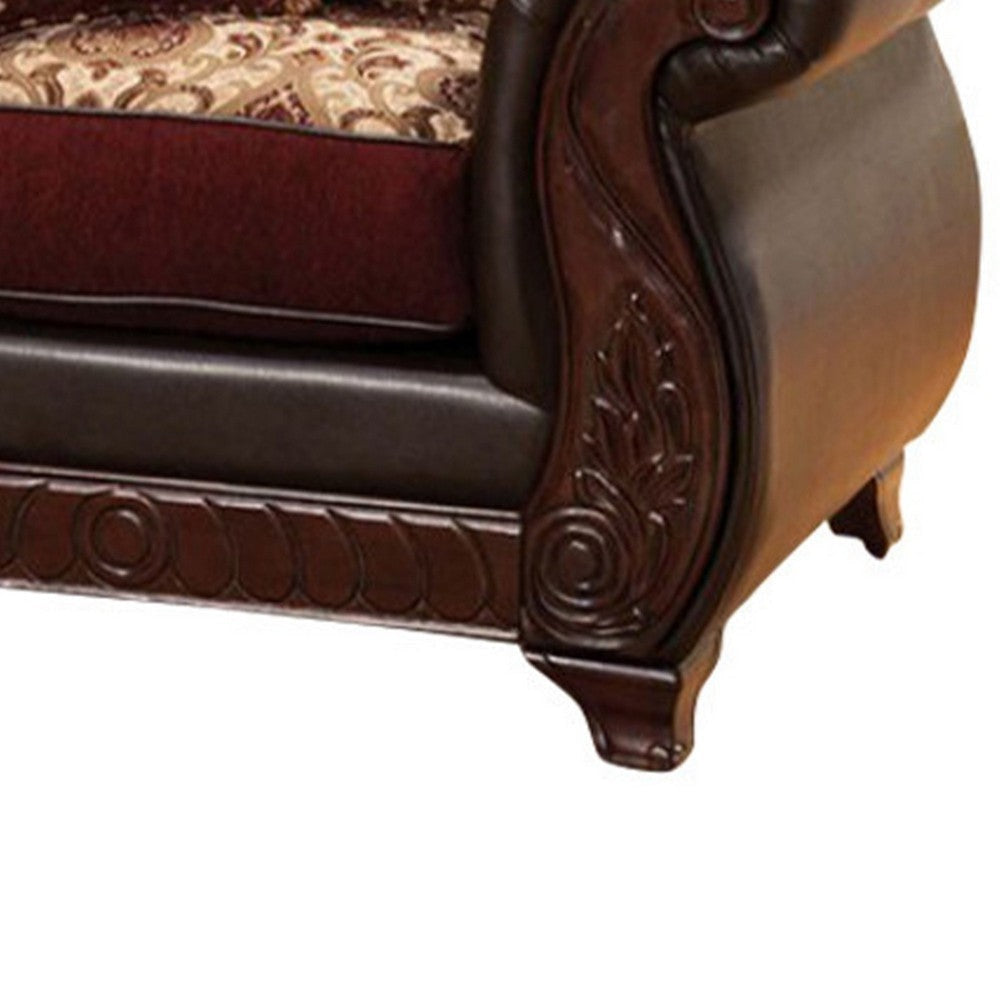 48 Inch Modern Accent Chair Jacquard Vegan Faux Leather Burgundy Brown By Casagear Home FOA-SM6107N-CH