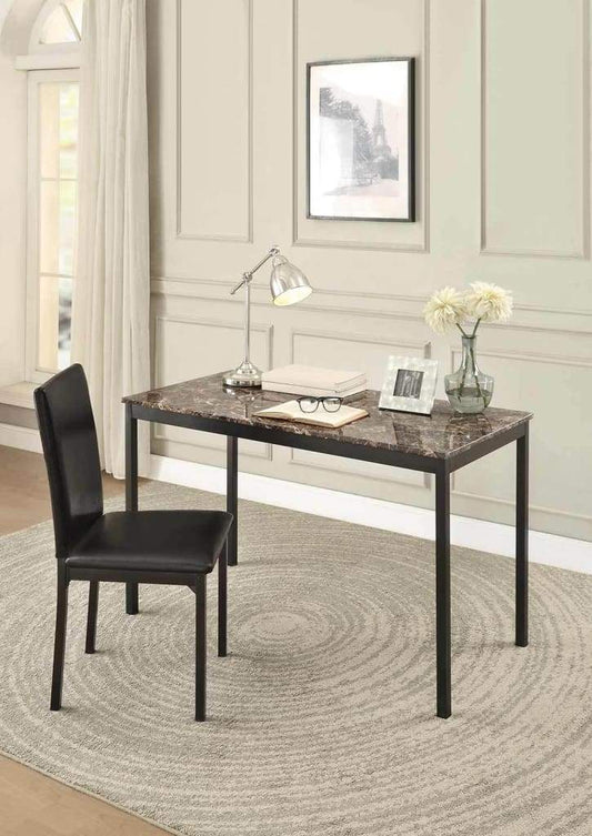 Faux Marble Writing Desk With Leatherette Upholstered Metal Chair, Black