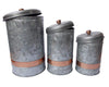 Benzara AMC0014 Galvanized Metal Lidded Canister With Copper Band Set of Three Gray I457-AMC0014