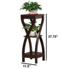 Square Top Wooden Plant Stand with Curved Legs and Shelves Large Dark Brown By Casagear Home IDF-14852