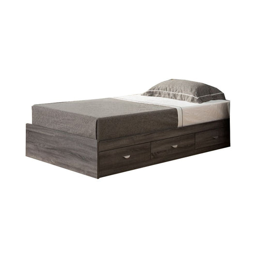 Sui Grained Wooden Frame Twin Size Chest Bed with 3 Drawers, Distressed Gray By Casagear Home
