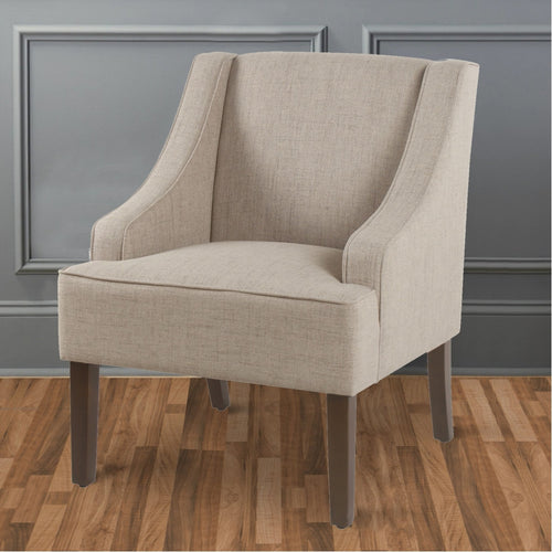 Accent Chair | Fabric Upholstered | Swooping Arms | Beige Brown