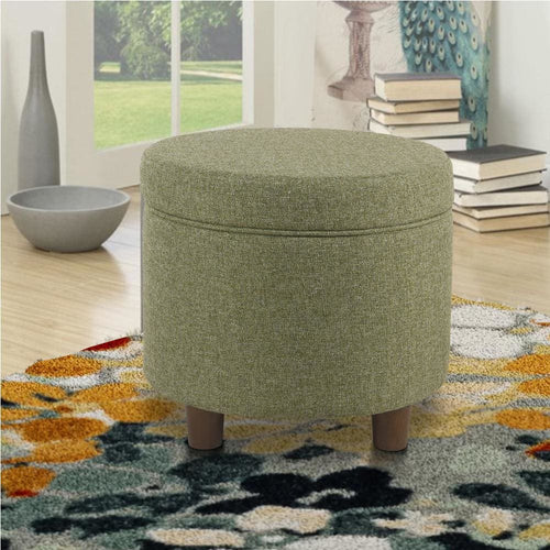 Ottoman | Round Shape | Lift Off Lid Storage | Green Upholstery