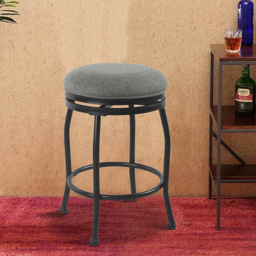 Counter Stool | Swivel Seat | Fabric Upholstery | Gray & Black