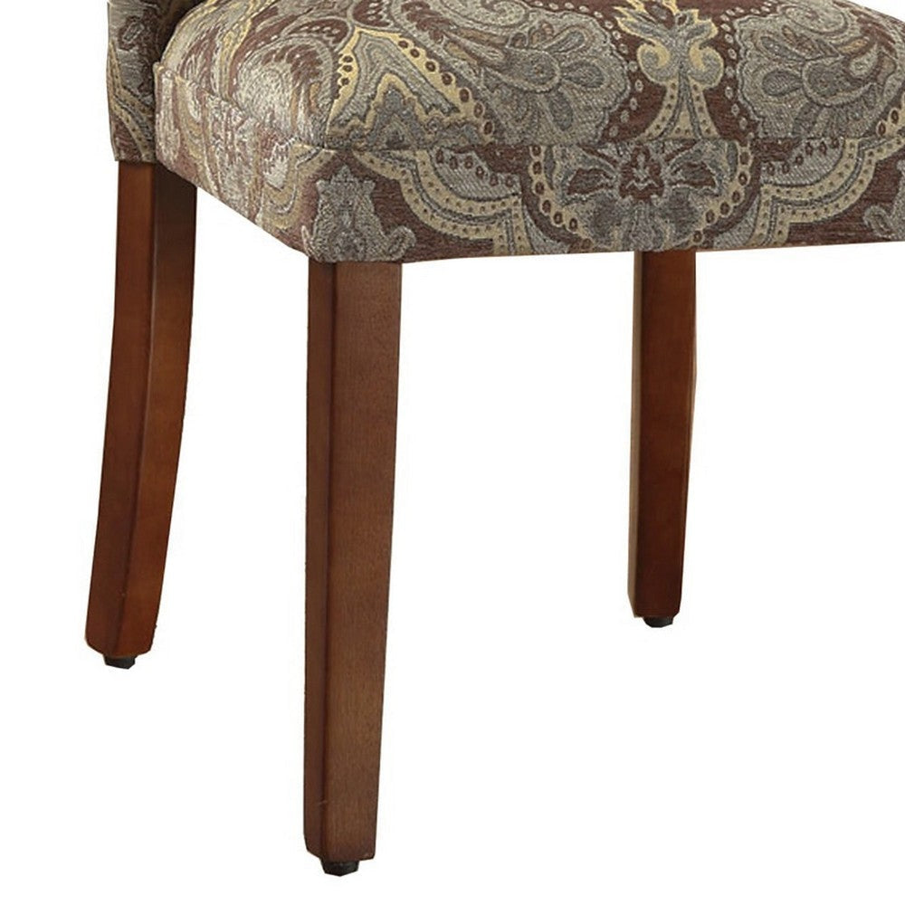 Fabric Upholstered Wooden Parson Chair with Paisley Print Multicolor Set of Two By Casagear Home KFN-N6354-F827