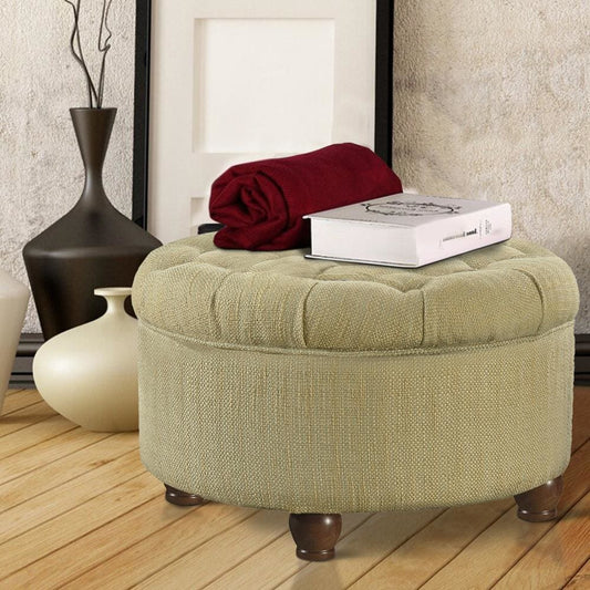 Fabric Upholstered Wooden Ottoman with Tufted Lift Off Lid Storage, Beige and Brown - N8264-F1077 By Casagear Home