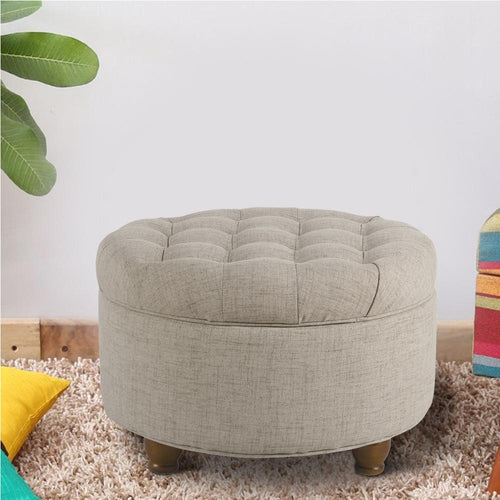 Ottoman | Tufted Lift Off Lid Storage | Fabric Upholstery | Beige