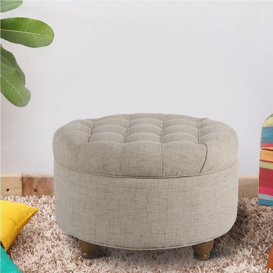 Fabric Upholstered Wooden Ottoman with Tufted Lift Off Lid Storage, Beige - N8264-F2207 By Casagear Home