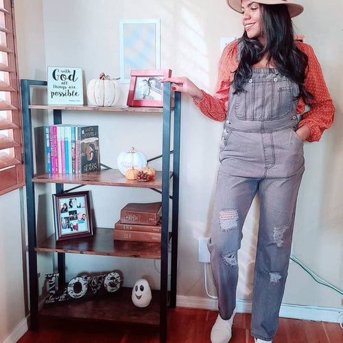 47" 4-Tier Bookcase with Cross Back, Brown and Black By Casagear Home