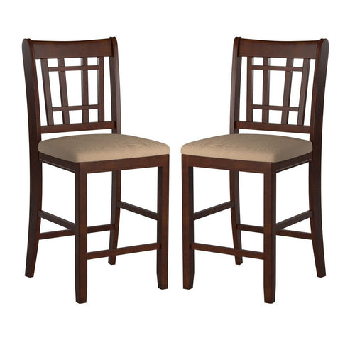 Counter Height Chair | Wood Frame | Dark Brown & Cream | Set of 2