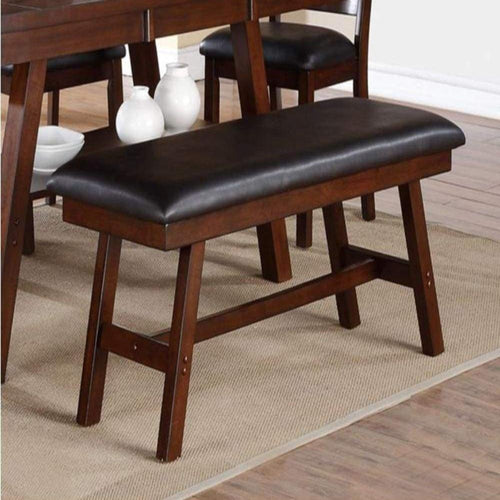 Bench | Faux Leather Upholstery | Rubber Wood | Large | Brown