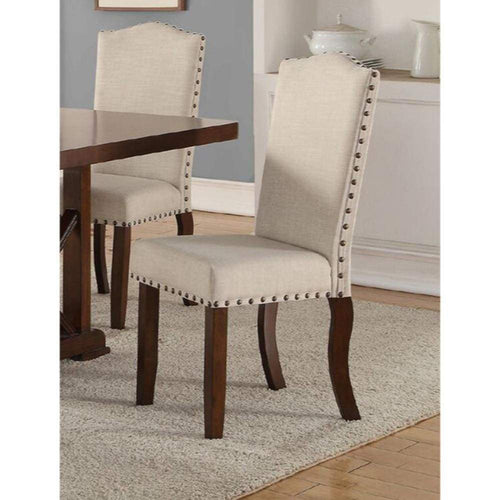 Dining Chair | Nailhead Trim | Rubber Wood | Set of 2 | Brown & Cream
