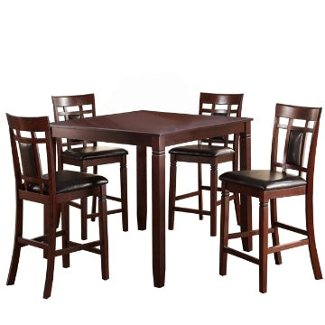 5 Piece Counter Height Table Dining Set with Chairs | Swish Cashew Wood | Brown