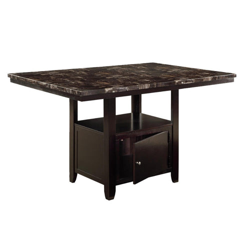 Counter Height Table | Faux Marble Top | Bottom Compartment | Brown