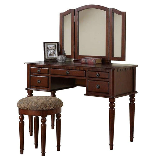 Vanity Set | Commodious Design | Stool & Mirror | Cherry Brown